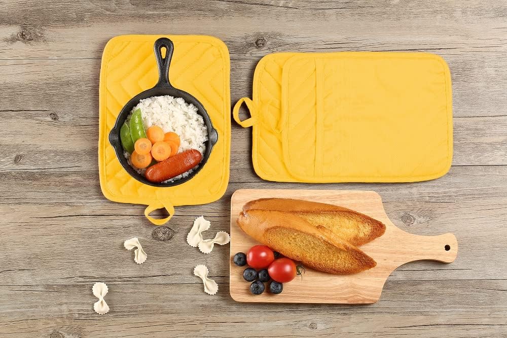 Oven Pot Holder with Pocket Cotton Heat Resistant Coaster Potholder Kitchen Hot Pad Oven Mitts for Cooking Square 7"x9"Set of 5 (Yellow)