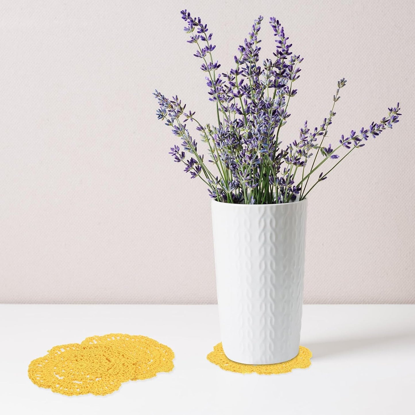 4-Pack Handmade Crochet Coasters, 4Inch/10cm Round Cotton Placemats for Table/Cup/Bowl/Vase/Tea Trays/Home Decoration, Lace Doilies Place Mats [Yellow]
