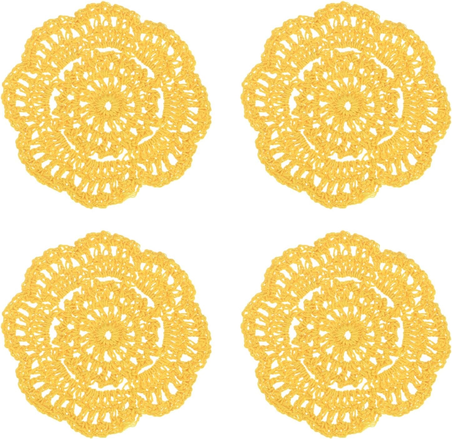 4-Pack Handmade Crochet Coasters, 4Inch/10cm Round Cotton Placemats for Table/Cup/Bowl/Vase/Tea Trays/Home Decoration, Lace Doilies Place Mats [Yellow]
