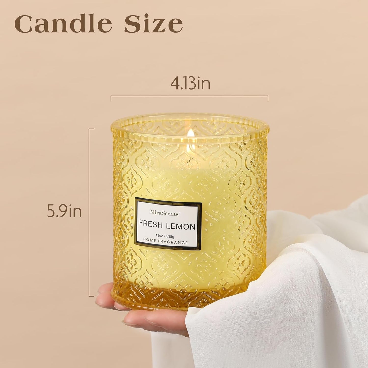 Lemon Scented Candles, 19oz Aromatherapy Candles Gifts for Women, Yellow Luxury Large Decorative Candles in Glass, Natural Soy Wax for Home