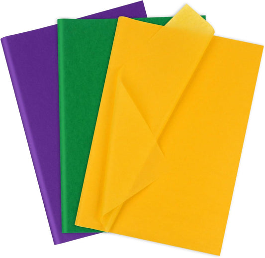 Purple, Yellow, Green Tissue Paper - Mardi Gras Wrapping Paper, 80 Sheets, 14x20 Inch, Bulk - Gift Bag, Carnival, Masquerade, Holiday Party Favor Decor