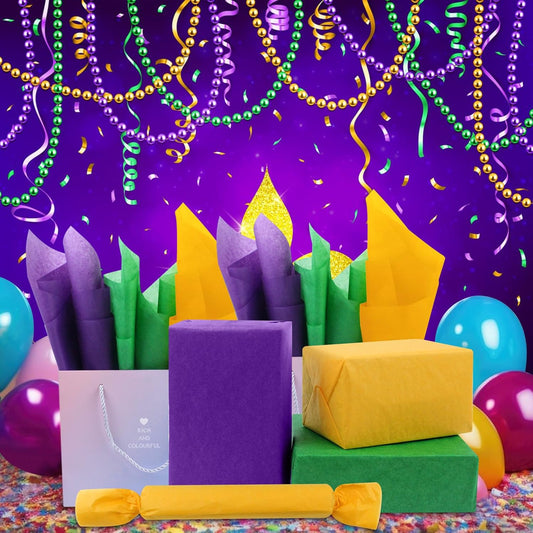 Purple, Yellow, Green Tissue Paper - Mardi Gras Wrapping Paper, 80 Sheets, 14x20 Inch, Bulk - Gift Bag, Carnival, Masquerade, Holiday Party Favor Decor