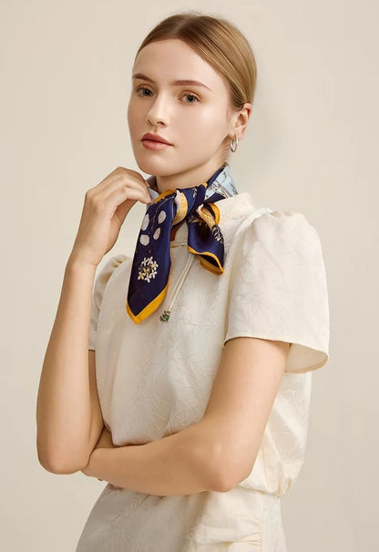 100% Mulberry Silk Scarf -21” Square Neckerchief with Gift Packed