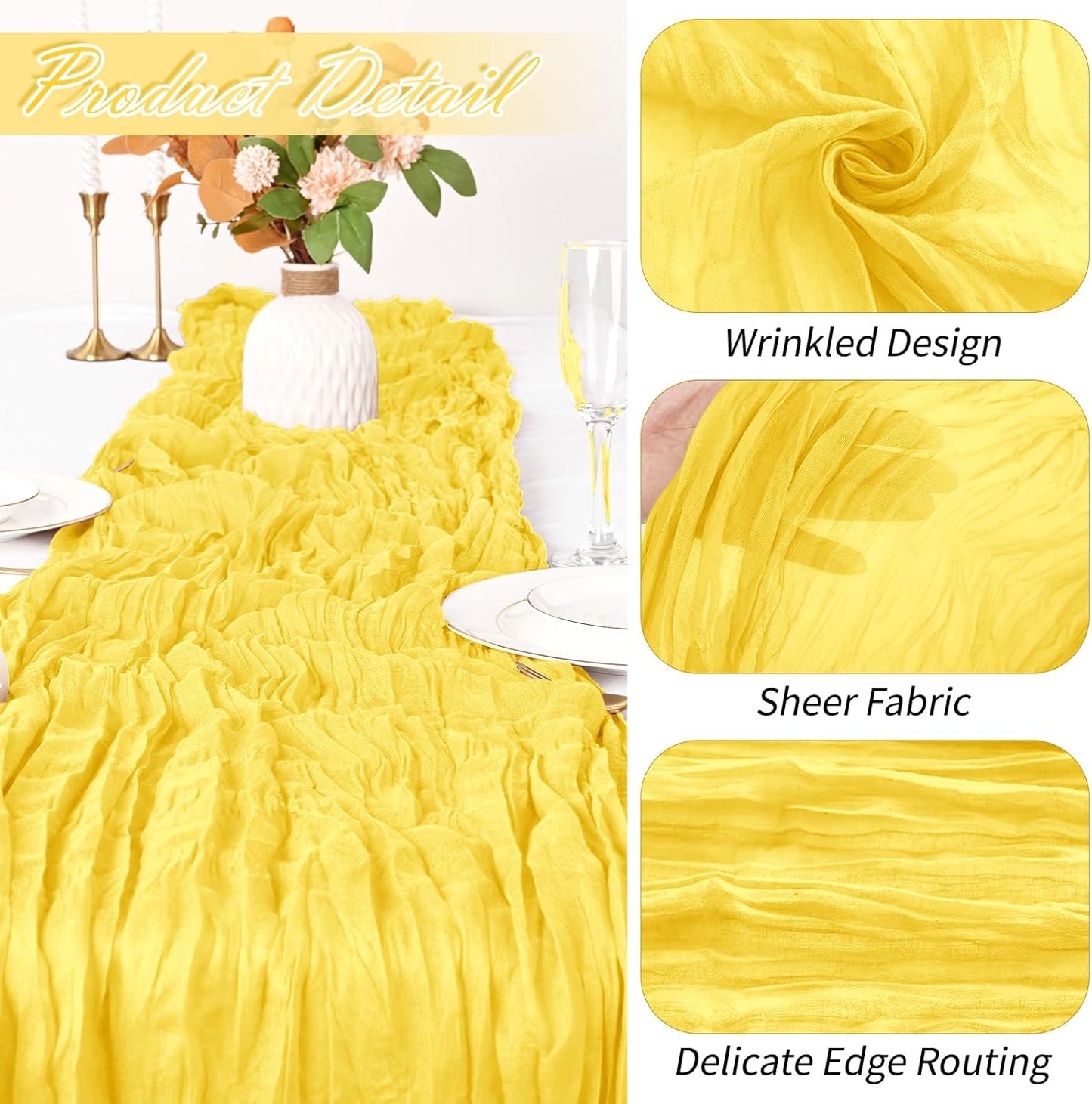 15 Pack Lemon Yellow Cheesecloth Table Runner 17 x 108 inch Cheese Cloth Table Runners 9ft Yellow Table Runner Rustic Romantic Sheer Gauze Runner for Wedding Party Baby Shower Table Decoration