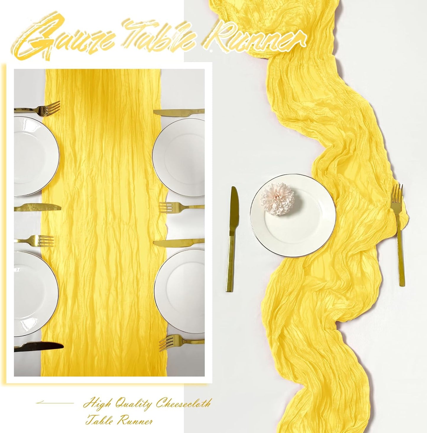 15 Pack Lemon Yellow Cheesecloth Table Runner 17 x 108 inch Cheese Cloth Table Runners 9ft Yellow Table Runner Rustic Romantic Sheer Gauze Runner for Wedding Party Baby Shower Table Decoration