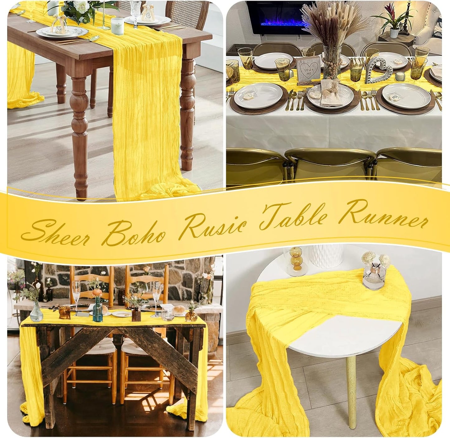 15 Pack Lemon Yellow Cheesecloth Table Runner 17 x 108 inch Cheese Cloth Table Runners 9ft Yellow Table Runner Rustic Romantic Sheer Gauze Runner for Wedding Party Baby Shower Table Decoration