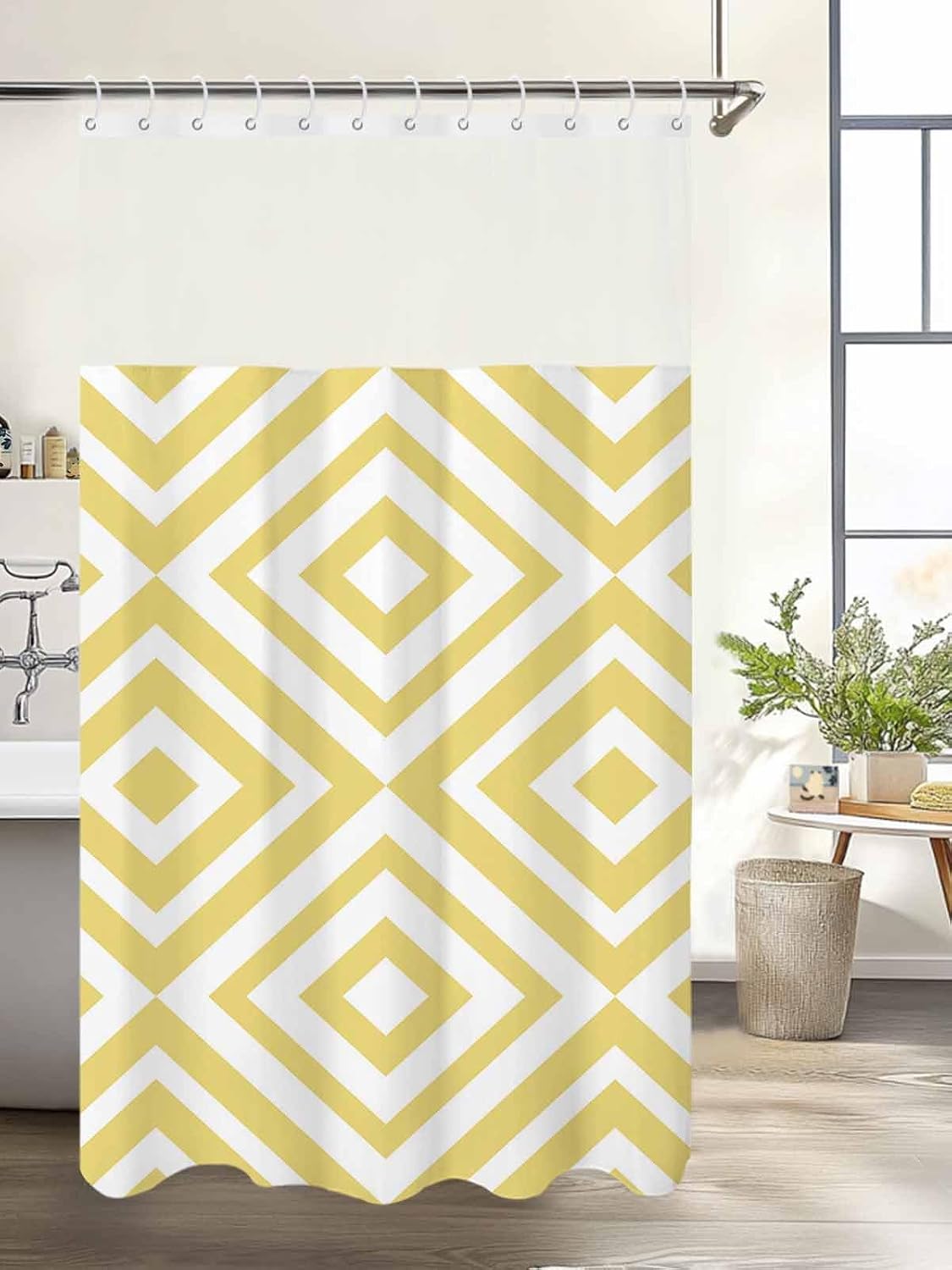 Abstract Modern Art Waterproof Shower Curtain Yellow Geometric Pattern Bath Curtain for Bathroom Shower Room Restroom Home Hotel 60 x 72 Inch