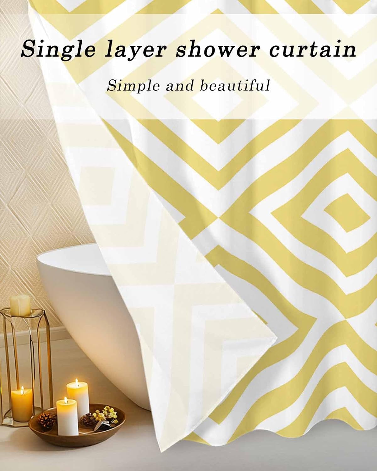 Abstract Modern Art Waterproof Shower Curtain Yellow Geometric Pattern Bath Curtain for Bathroom Shower Room Restroom Home Hotel 60 x 72 Inch