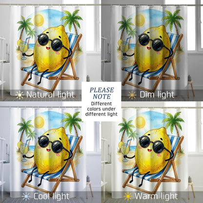 Funny Cute Lemons Shower Curtain Set 62W x 72L, Fruits Beach Vacation Palm Bathroom Decor, Plant Printed Fabric Bath Accessories