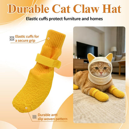 Cat Muzzle for Grooming and Nail Trimming, Breathable 360° Mesh Cat Mask with Clear Vision TPU Panel, Adjustable Anti-Bite Head Cover for Bathing & Vet Visits, Includes 4 Claw Covers（Yellow）
