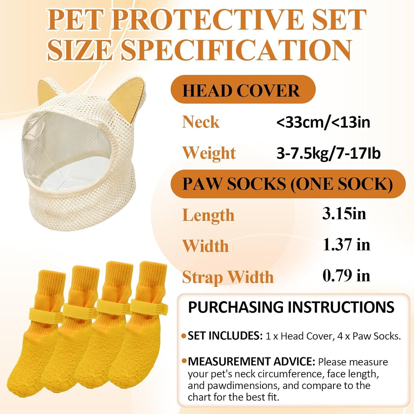 Cat Muzzle for Grooming and Nail Trimming, Breathable 360° Mesh Cat Mask with Clear Vision TPU Panel, Adjustable Anti-Bite Head Cover for Bathing & Vet Visits, Includes 4 Claw Covers（Yellow）