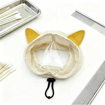Cat Muzzle for Grooming and Nail Trimming, Breathable 360° Mesh Cat Mask with Clear Vision TPU Panel, Adjustable Anti-Bite Head Cover for Bathing & Vet Visits, Includes 4 Claw Covers（Yellow）