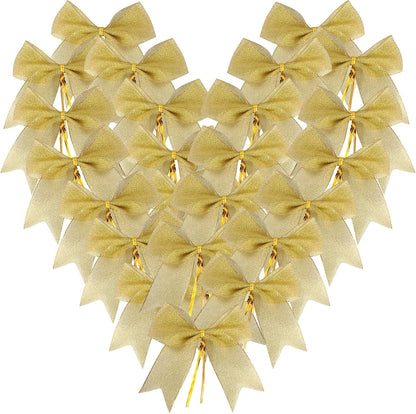 36pcs 4-1/2" Metallic Gold Ribbon Bows with Twist Ties for Crafts Yellow Bows for Christmas Packing Wrapping Holiday Decoration (4.5"-Gold)