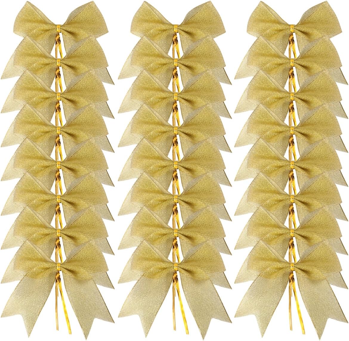 36pcs 4-1/2" Metallic Gold Ribbon Bows with Twist Ties for Crafts Yellow Bows for Christmas Packing Wrapping Holiday Decoration (4.5"-Gold)