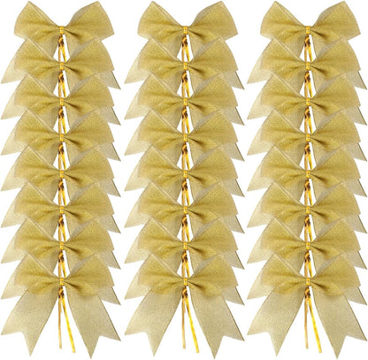 36pcs 4-1/2" Metallic Gold Ribbon Bows with Twist Ties for Crafts Yellow Bows for Christmas Packing Wrapping Holiday Decoration (4.5"-Gold)
