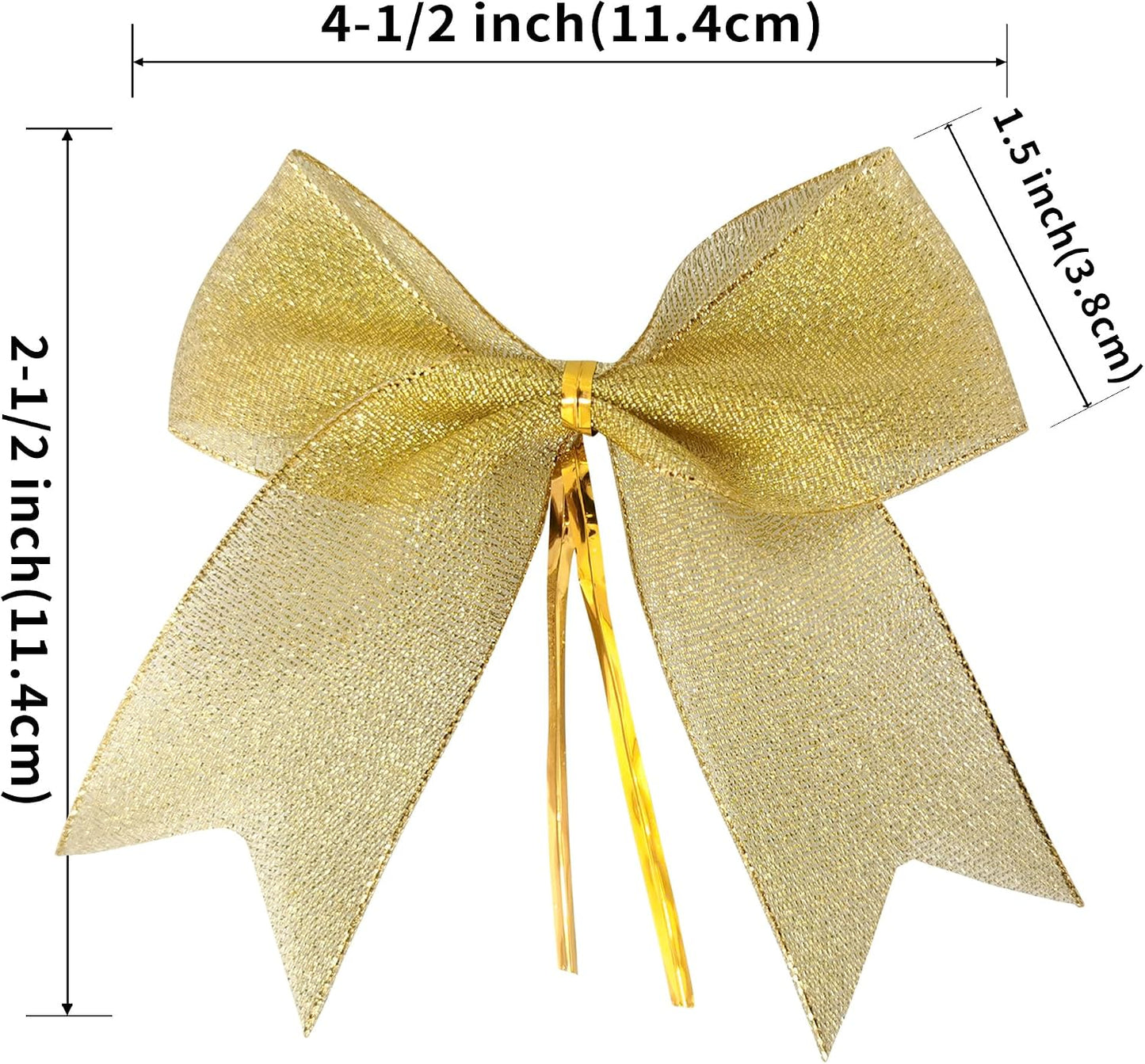 36pcs 4-1/2" Metallic Gold Ribbon Bows with Twist Ties for Crafts Yellow Bows for Christmas Packing Wrapping Holiday Decoration (4.5"-Gold)