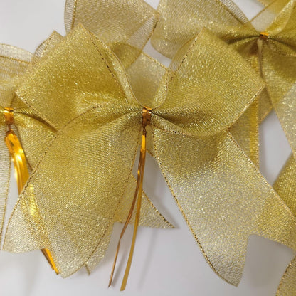 36pcs 4-1/2" Metallic Gold Ribbon Bows with Twist Ties for Crafts Yellow Bows for Christmas Packing Wrapping Holiday Decoration (4.5"-Gold)