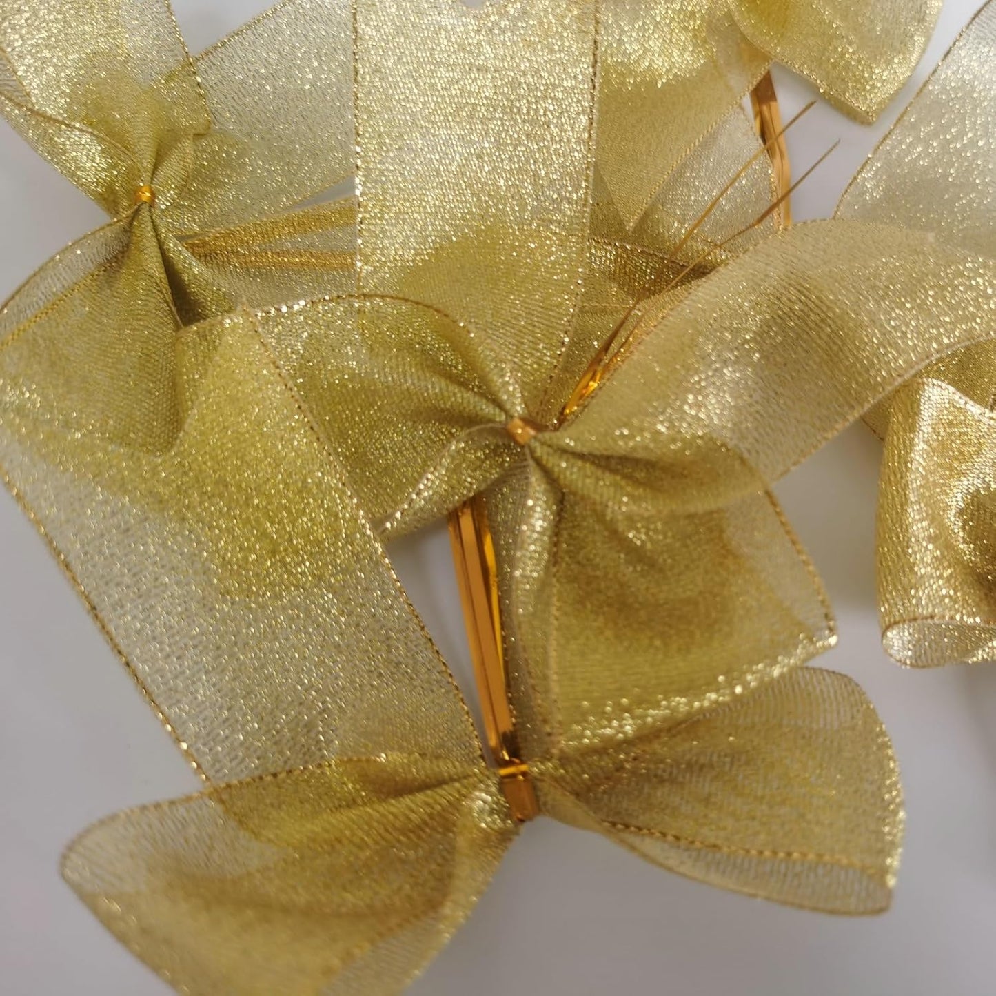 36pcs 4-1/2" Metallic Gold Ribbon Bows with Twist Ties for Crafts Yellow Bows for Christmas Packing Wrapping Holiday Decoration (4.5"-Gold)