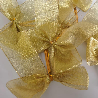 36pcs 4-1/2" Metallic Gold Ribbon Bows with Twist Ties for Crafts Yellow Bows for Christmas Packing Wrapping Holiday Decoration (4.5"-Gold)