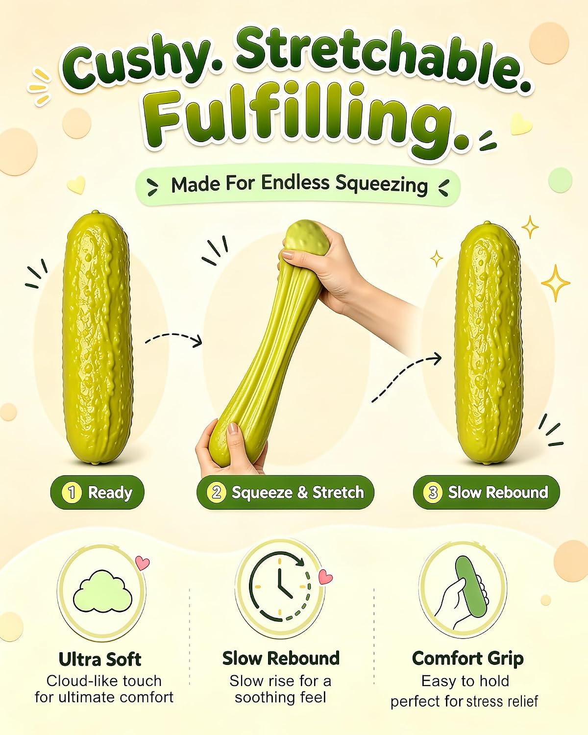 Jumbo Pickle Squishy Toy, Slow Rising Veggie Sensory Fidget Toy (Yellow) | Relieve Stress and Anxiety, Funny Design and Sensory Fidget Toy for Office, Classroom, Party Favors