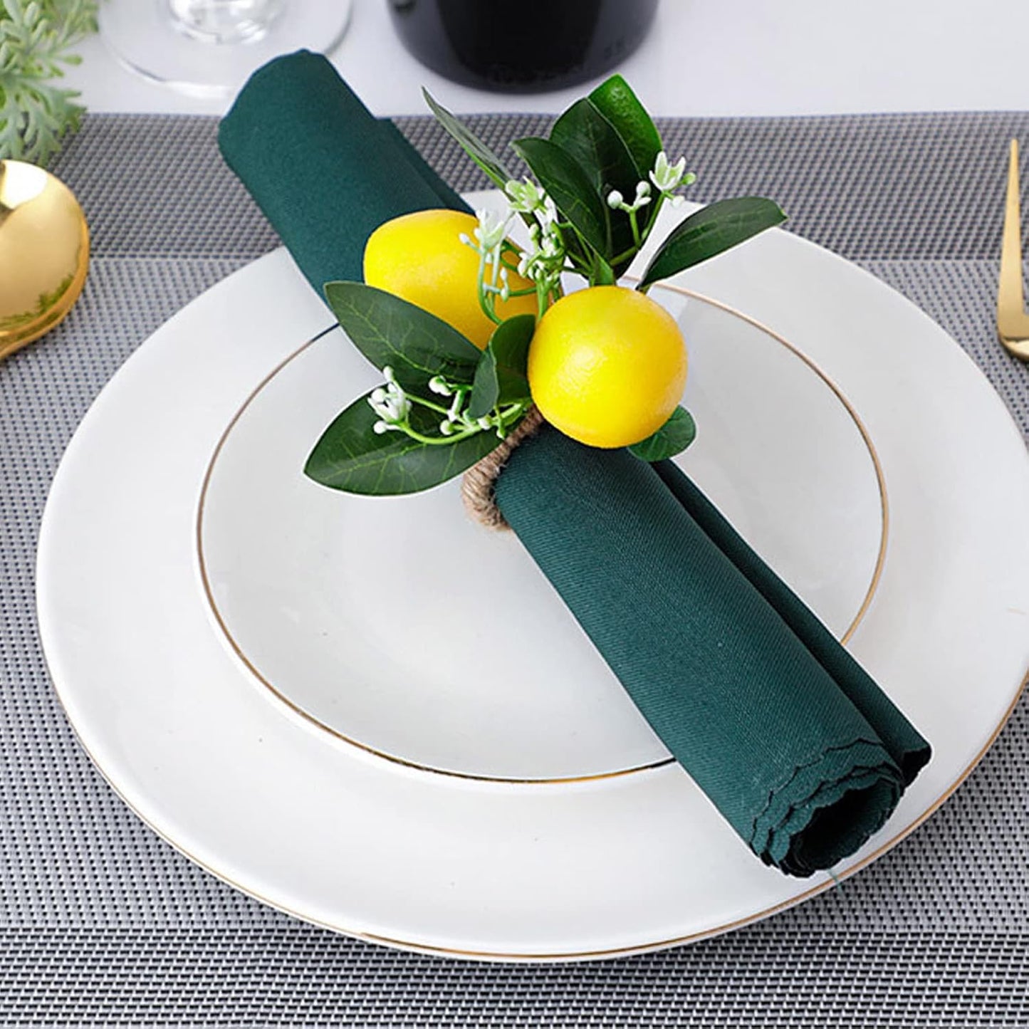Lemon Napkin Rings Set of 6, Yellow Faux Lemon Napkin Ring Holder Fruit Napkin Holder Rings for Spring Summer Wedding Banquet Birthday Holiday Thanksgiving Christmas Party Dinner Table Decor