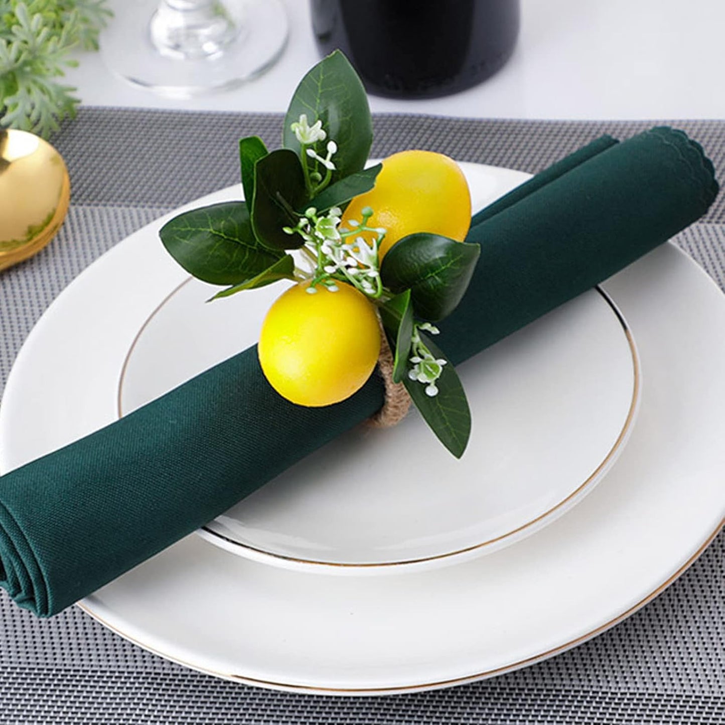 Lemon Napkin Rings Set of 6, Yellow Faux Lemon Napkin Ring Holder Fruit Napkin Holder Rings for Spring Summer Wedding Banquet Birthday Holiday Thanksgiving Christmas Party Dinner Table Decor
