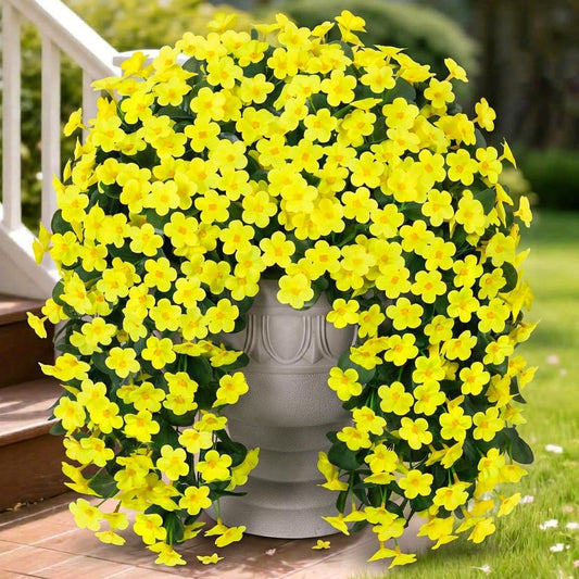 Artificial Faux Hanging Plants Flowers for Outdoor Spring Summer Decor, 2 PCS Fake Silk Yellow Daisy Long Vines Orchid UV Resistant Realistic Mums for Outside Home Porch Patio Balcony Planter