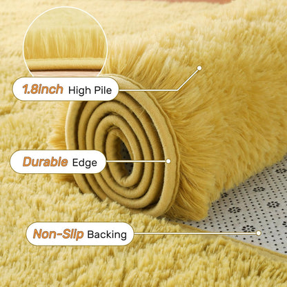 5x7 Yellow Rug for Living Room Shag Area Rugs Fluffy Bedroom Plush Carpet Thick Non Slip for Nursery Kids PlayRoom Home Decor Aesthetic