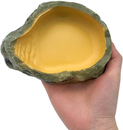 Reptile Water Dish,Resin Reptile Rock Food Feeder Bowl, Water and Food Bowl,Terrarium Decor for Leopard Gecko, Lizard,Spider,Turtle,Scorpion, Chameleon,Hermit Crabs (S, Yellow)