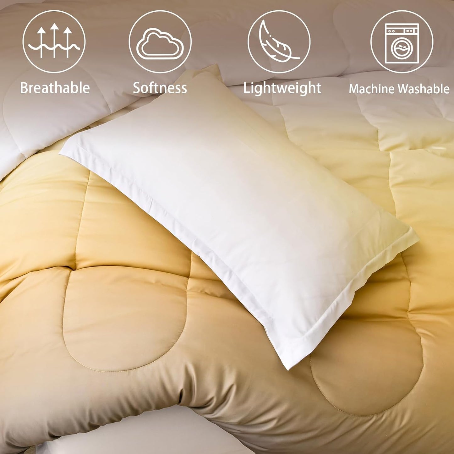 7 Pieces Gradient Yellow Comforter Set - Lightweight Grey and Yellow Ombre Bed in a Bag Set, All Season Down Alternative Light Grey Abstract Bedding Set for Teen Boys Girls Women (90" x90")