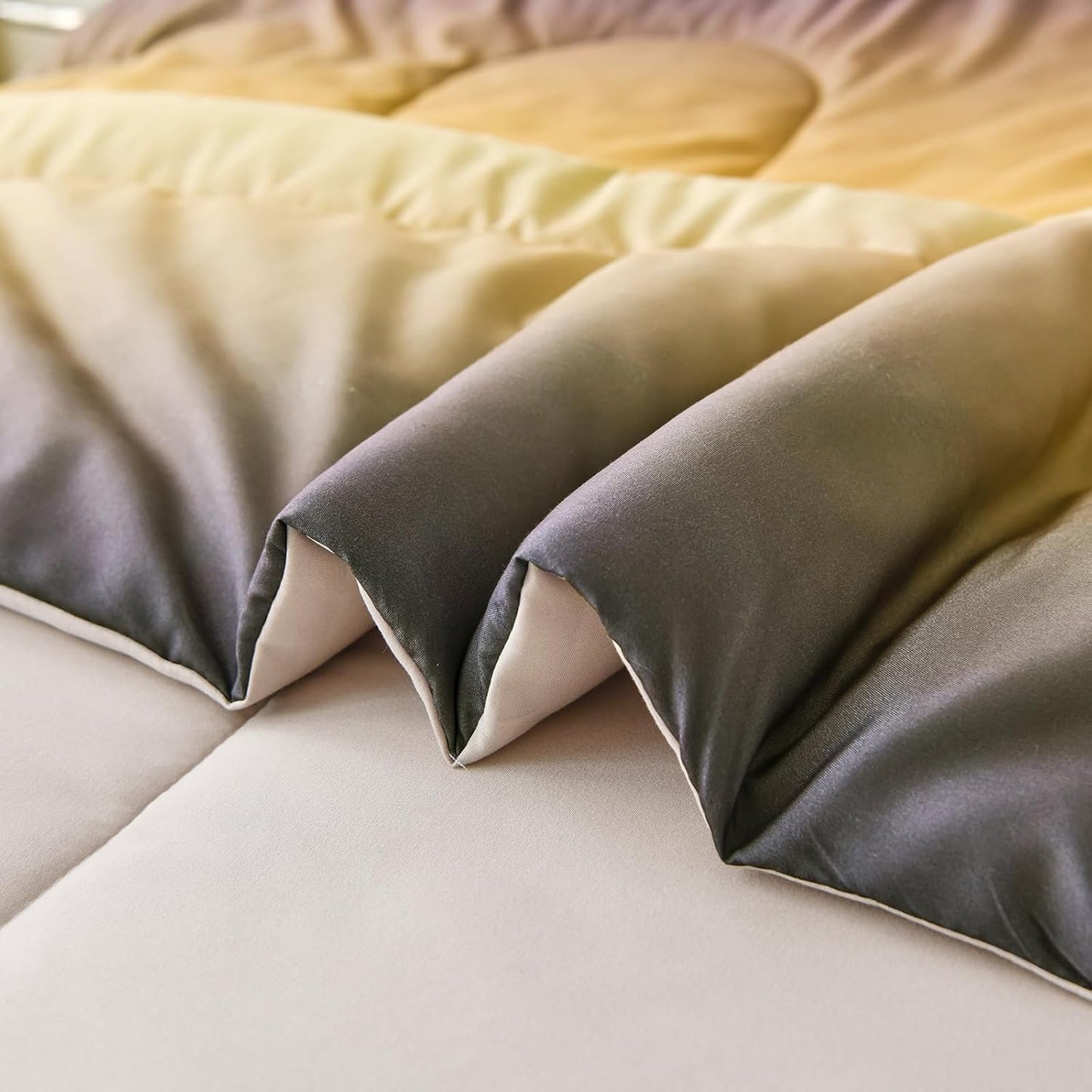 7 Pieces Gradient Yellow Comforter Set - Lightweight Grey and Yellow Ombre Bed in a Bag Set, All Season Down Alternative Light Grey Abstract Bedding Set for Teen Boys Girls Women (90" x90")
