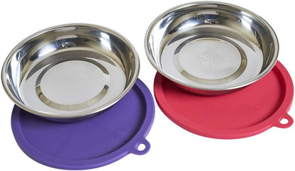 4 Piece Set, 2 Stainless Bowls and 2 Lids, 1.75 Cup | Cat Feeding Set With Two Stainless Saucer Bowls And Two Airtight Silicone Lids For Meal Prep And Storage