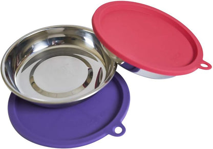 4 Piece Set, 2 Stainless Bowls and 2 Lids, 1.75 Cup | Cat Feeding Set With Two Stainless Saucer Bowls And Two Airtight Silicone Lids For Meal Prep And Storage
