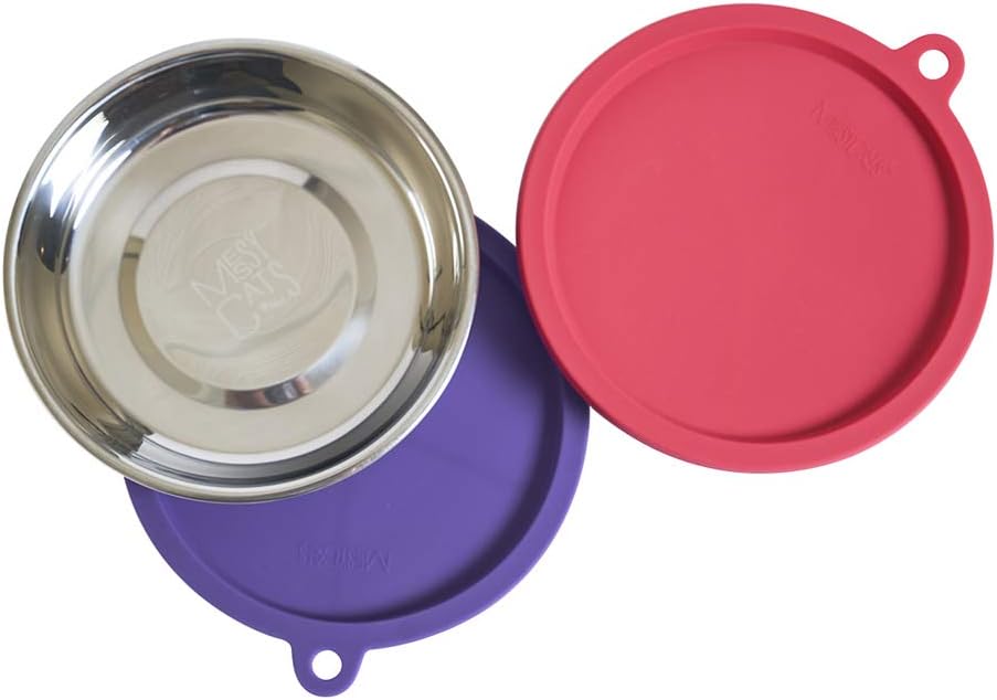4 Piece Set, 2 Stainless Bowls and 2 Lids, 1.75 Cup | Cat Feeding Set With Two Stainless Saucer Bowls And Two Airtight Silicone Lids For Meal Prep And Storage