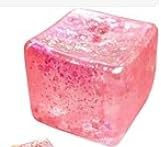 Glitter Cube Stress Ball, Yellow, Squishy Sensory Toy, Sparkling Gel Filled, Square Shape-Pink