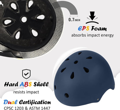 Kids Bike Helmet, Adjustable and Multi-Sport, from Toddler to Youth, 3 Sizes
