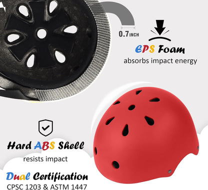 Kids Bike Helmet, Adjustable and Multi-Sport, from Toddler to Youth, 3 Sizes