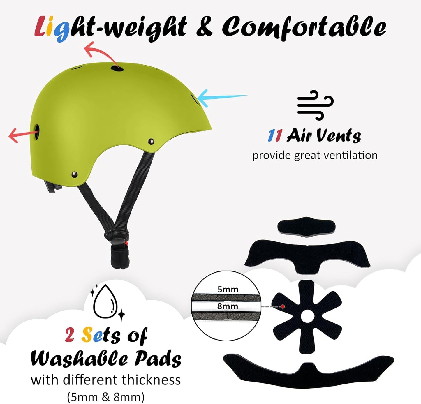 Kids Bike Helmet, Adjustable and Multi-Sport, from Toddler to Youth, 3 Sizes