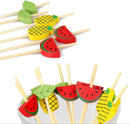 Yellow Pineapple Cocktail Picks, 4.7 Inch Long Bamboo Fancy Toothpicks for Appetizers, Decorative Summer Tropical Hawaiian Party Food Drinks Garnish Fruit Skewer Sticks 100 Counts - MSL171