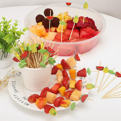 Yellow Pineapple Cocktail Picks, 4.7 Inch Long Bamboo Fancy Toothpicks for Appetizers, Decorative Summer Tropical Hawaiian Party Food Drinks Garnish Fruit Skewer Sticks 100 Counts - MSL171