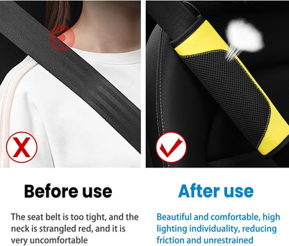 2PCS Car Seat Belt Pads Cover Leather Mesh Shoulder Cushion Yellow | Leather mesh surface, sponge lining comfort, velcro closure design, fits most cars SUVs and trucks, automotive accessories