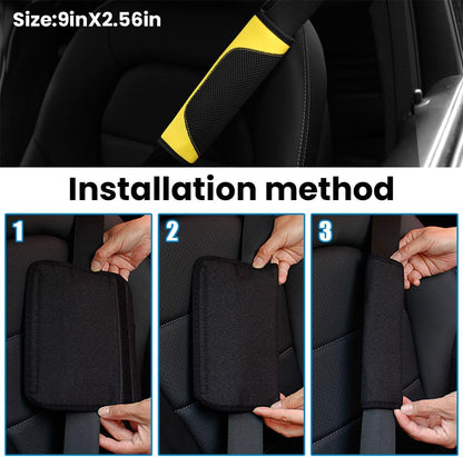 2PCS Car Seat Belt Pads Cover Leather Mesh Shoulder Cushion Yellow | Leather mesh surface, sponge lining comfort, velcro closure design, fits most cars SUVs and trucks, automotive accessories