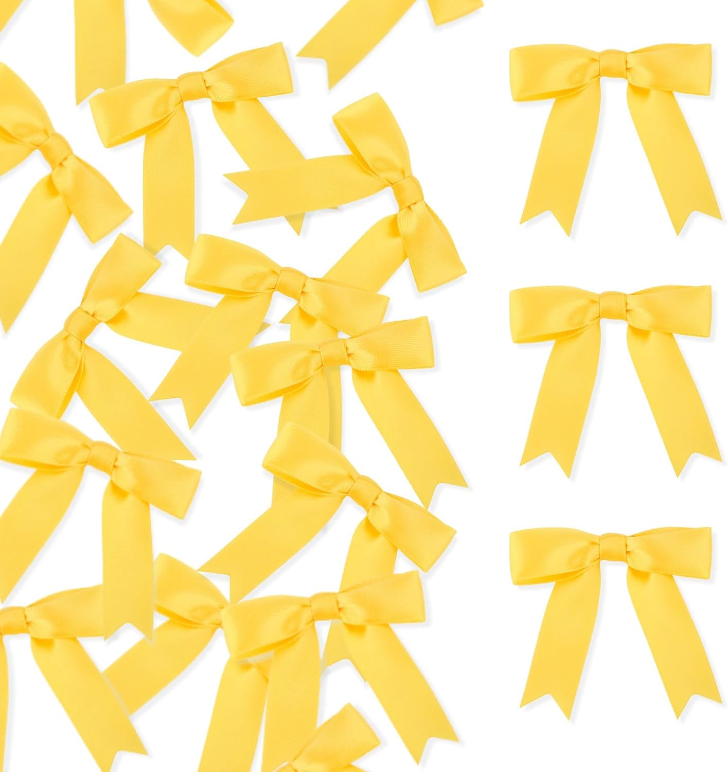 Meseey 100 Pcs Pastel Yellow Satin Ribbon Bows with Twist Tie 2.5 Inch Pretied Premade Colored Craft Bows for Gift Wrapping Basket Wedding Baby Shower Brithday Party (Yellow)