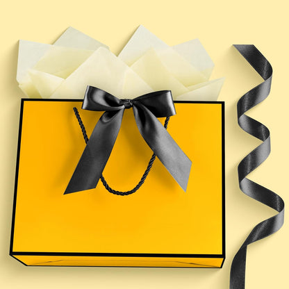 Gift Bags with Handles, 13” Medium Gift Bag for Presents, 1 Pcs Bags with 2 Tissue Paper and 1 Cards for Baby Shower Wedding Bridal Shower Mother's Day Birthday Party (Yellow-Black