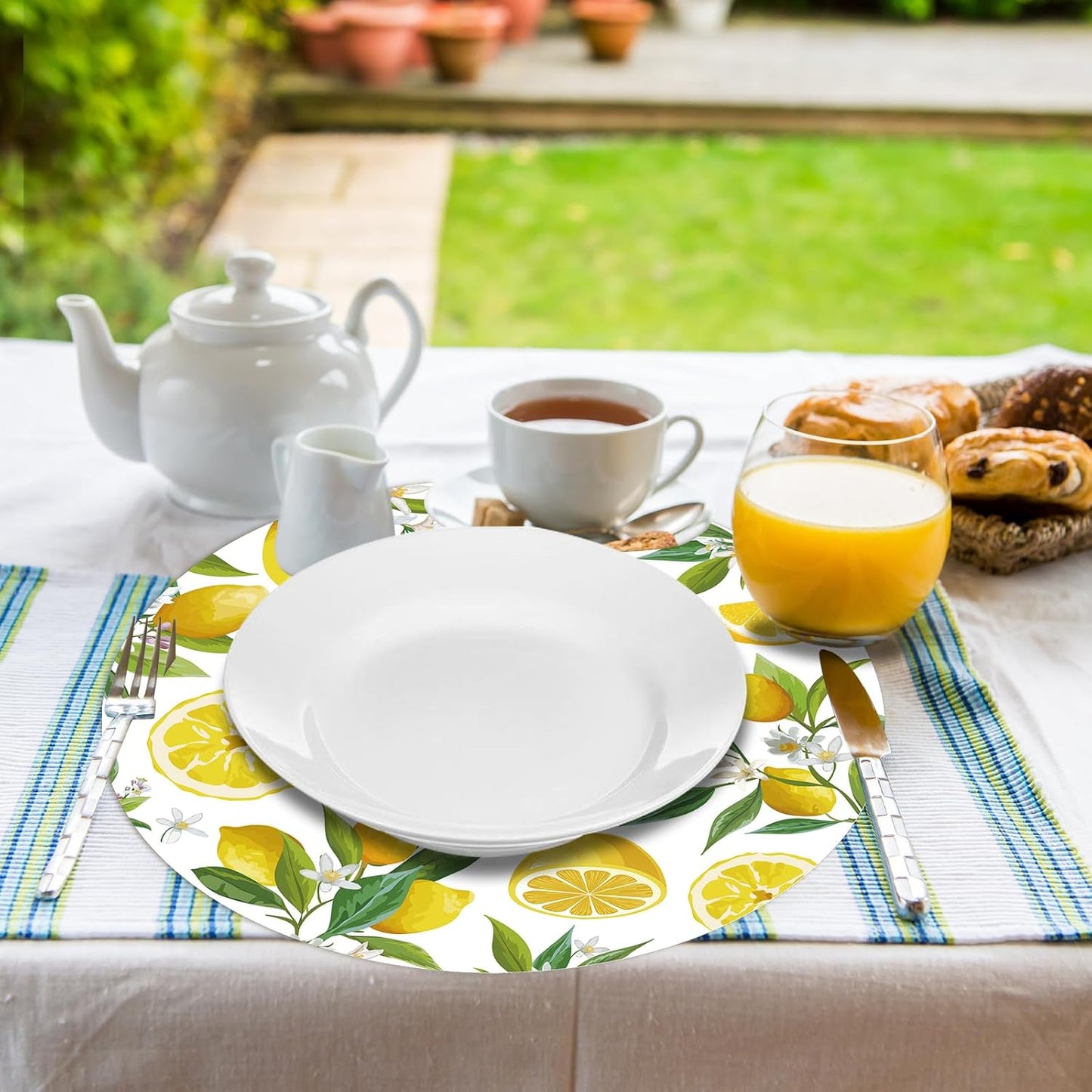 Paper Placemats Disposable 50 Pack Lemon Round Placemats, Yellow Lemon Fruit Place Mats for Summer Home Dining Table Wedding Party Supplies