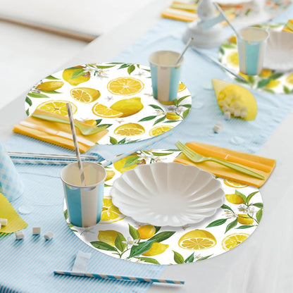 Paper Placemats Disposable 50 Pack Lemon Round Placemats, Yellow Lemon Fruit Place Mats for Summer Home Dining Table Wedding Party Supplies