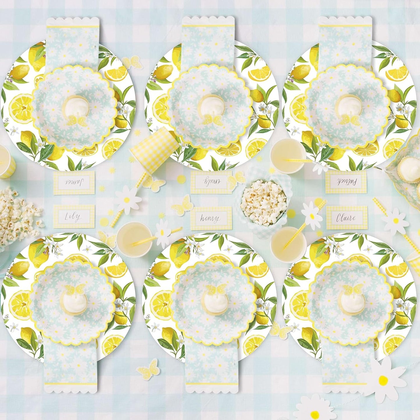Paper Placemats Disposable 50 Pack Lemon Round Placemats, Yellow Lemon Fruit Place Mats for Summer Home Dining Table Wedding Party Supplies