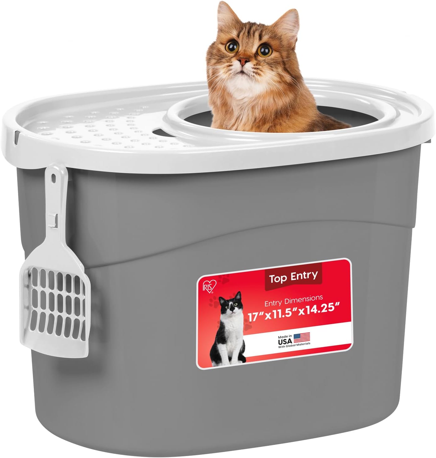 Large Top Entry Cat Litter Box, Hooded Privacy, Gray/White | Multi-Cat Households, Dog Proof Pan, Protected Interior, Enclosed Top Access, Reduced Tracking, Odor Trapping