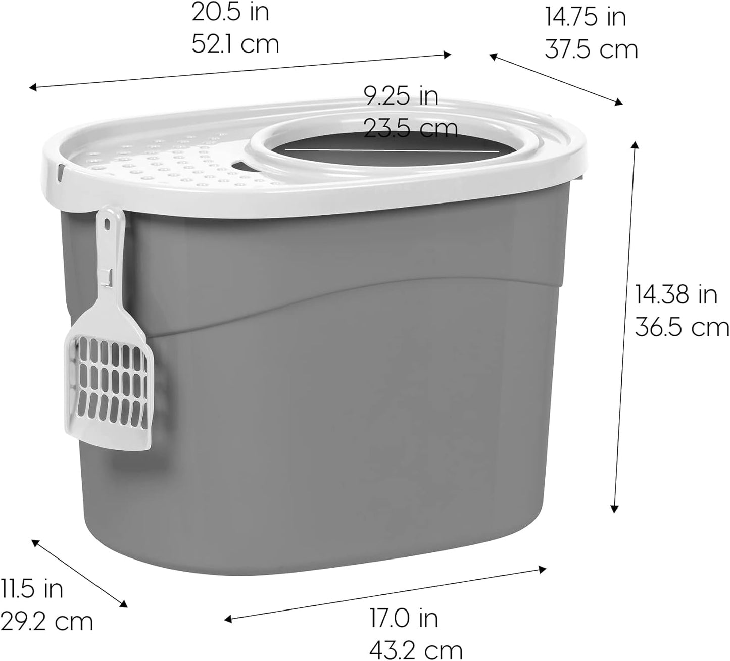 Large Top Entry Cat Litter Box, Hooded Privacy, Gray/White | Multi-Cat Households, Dog Proof Pan, Protected Interior, Enclosed Top Access, Reduced Tracking, Odor Trapping