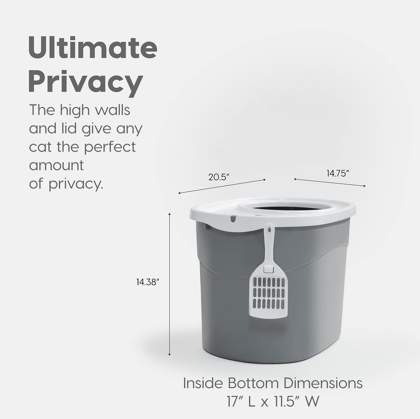 Large Top Entry Cat Litter Box, Hooded Privacy, Gray/White | Multi-Cat Households, Dog Proof Pan, Protected Interior, Enclosed Top Access, Reduced Tracking, Odor Trapping